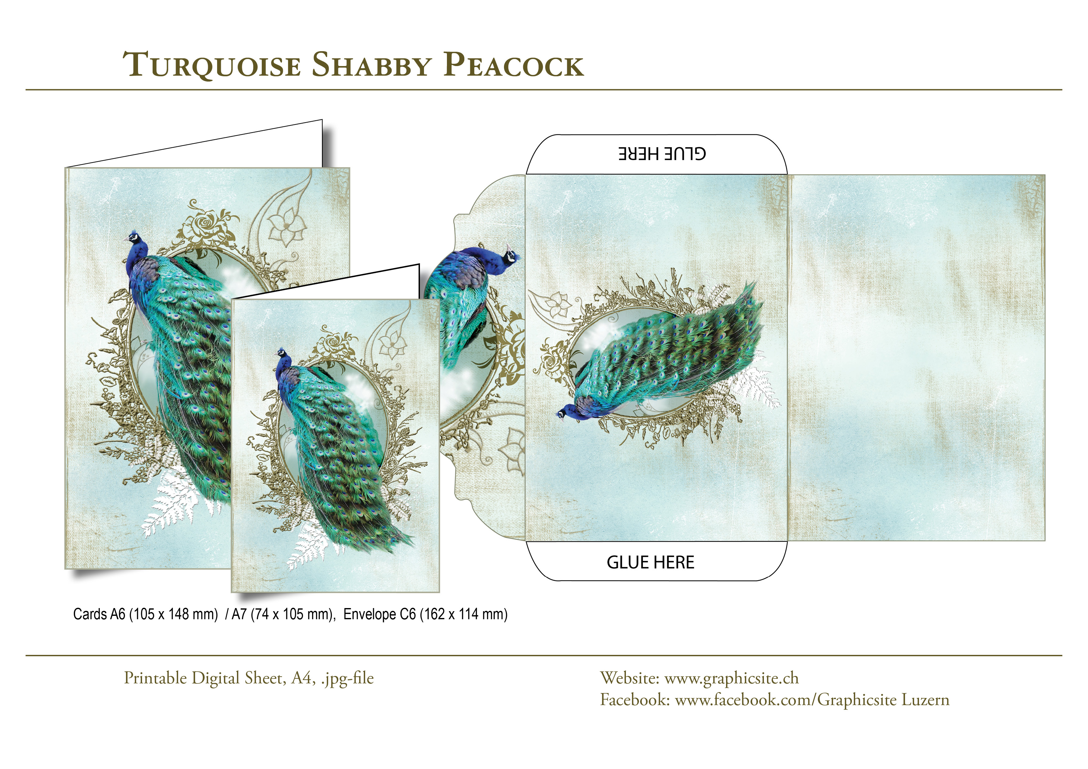 Printable Digital Sheets - DIN A-Formats - Shabby Peacock